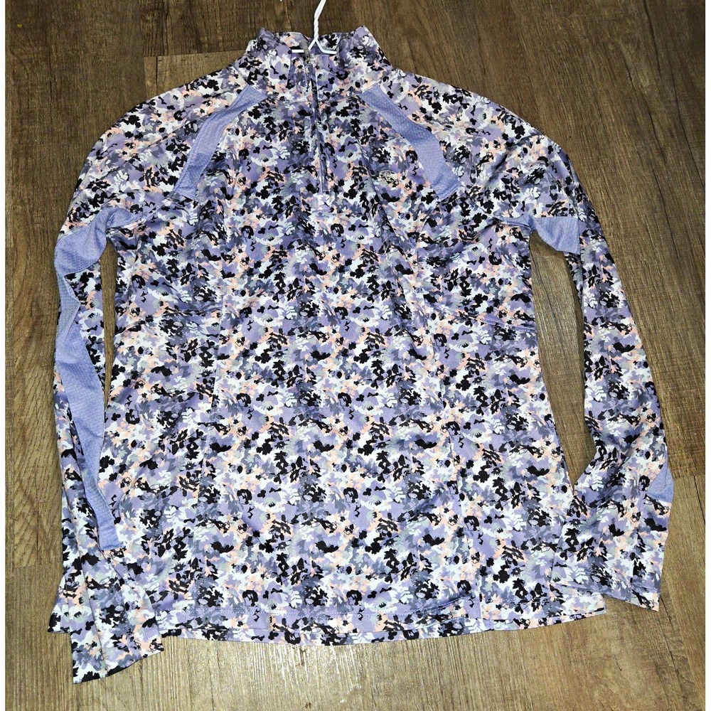 Ariat Sunstopper 2.0 1/4 Zip Long Sleeve Mock Neck Floral Top Gray Sz M
